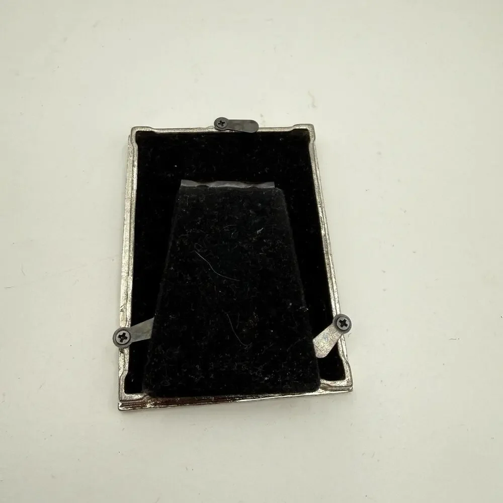 Vtg Silver Tone Small Picture Frame 2.5” x 3” Scrollwork Rhinestone Art Deco EUC